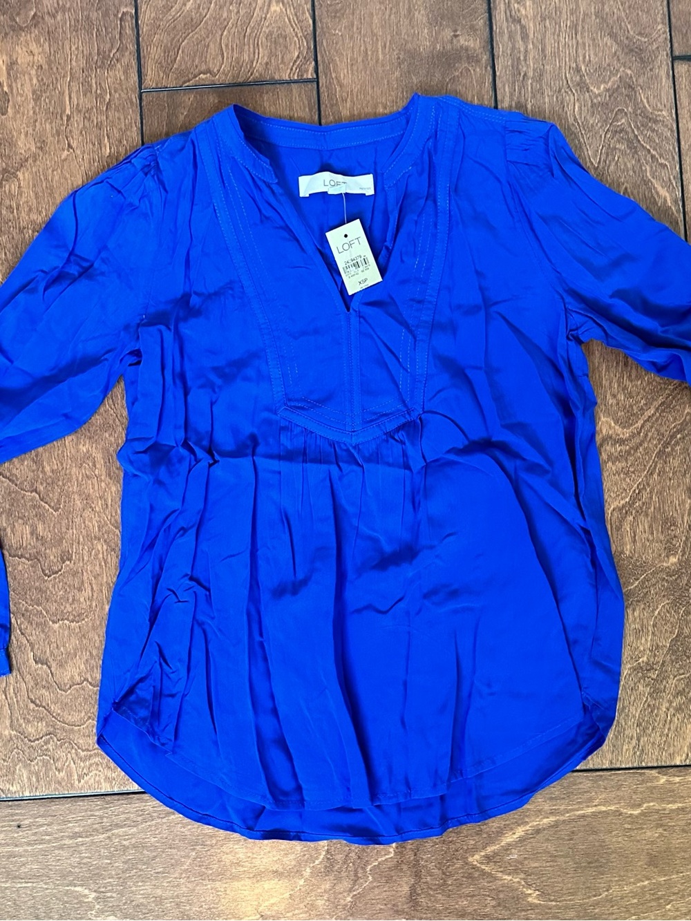 LOFT Cobalt Blue V-Neck Pleated Blouse